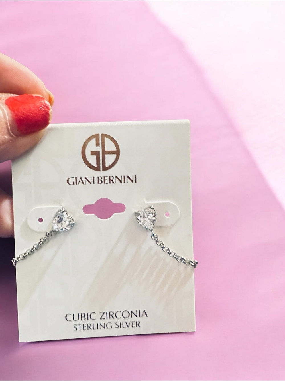 Giani Bernini Silver Heart Cubic Zirconia Drop Earrings with Pink Accents
